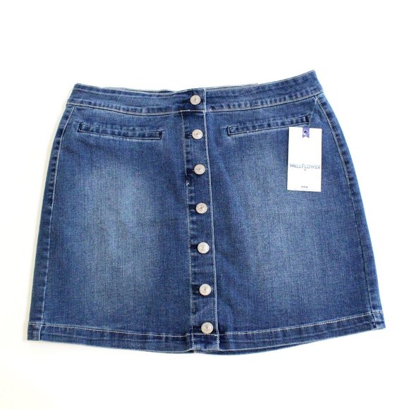 Wallflower Women's Denim Blue Jean Skirt Size 10 Button Front - Picture 1 of 5